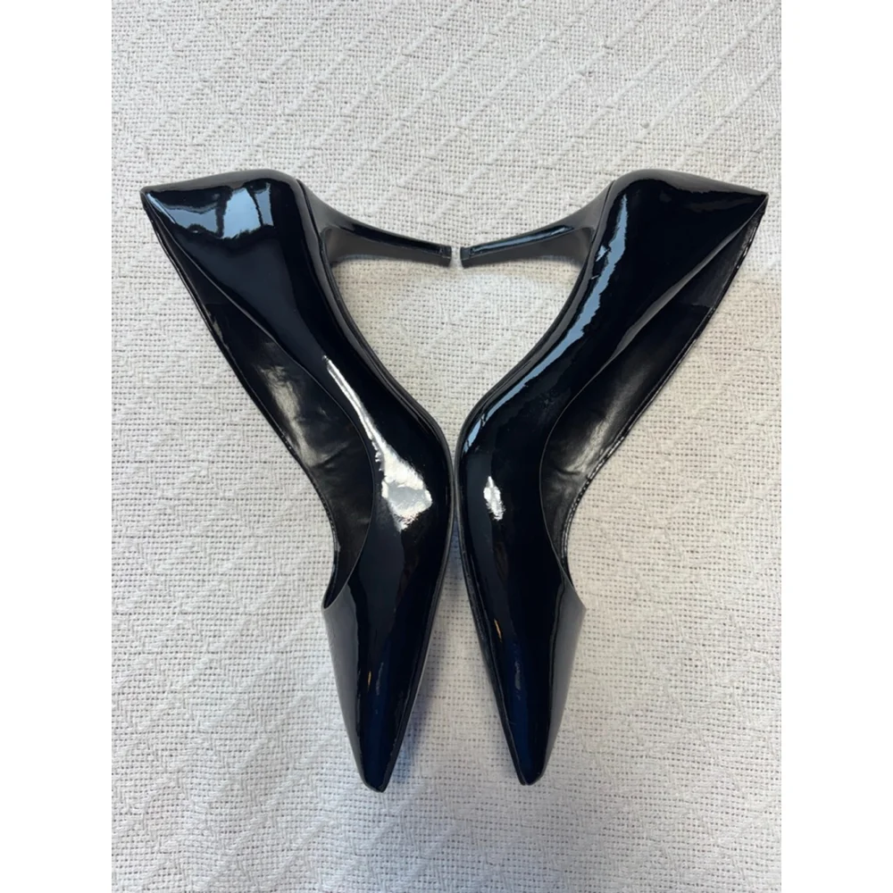 Vince Camuto Preppy Patent Leather Black Pointed Toe Stiletto Pumps Size 10 - Picture 3 of 10